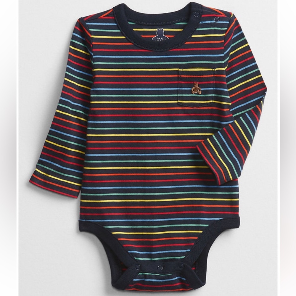 Baby Gap Striped Long-Sleeve Navy One-Piece Bodysuit
